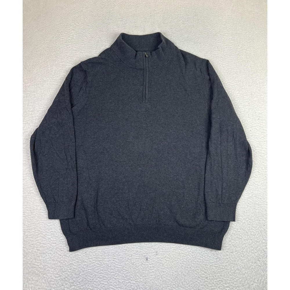 Harbor Bay Mens 2XLT‎ Gray 100% Cotton Quarter Zip Mock Neck Sweater Pullover
